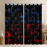 Feelyou Red Blue and Black Curtains for Bedroom Living Room (2 Panels, 42 x 84 Inch) Kids Light Geometric Blackout Curtains BoysDarkening Drapes Modern Style Window Treatments