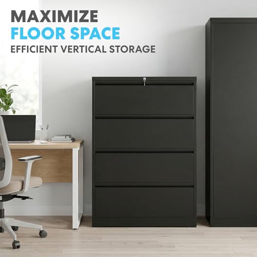 Simpli-Magic 4 Drawer Lateral File Cabinet with Lock Metal Filing Cabinet for Home Office with Business Card Holder Hanging Letter Legal F4 A4 Black by SIMPLI-MAGIC - Image 6