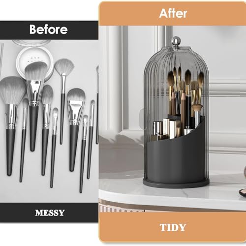 Zufudo-Makeup-Brush-Holder-Organizer-with-Lid-360-Rotating-Makeup-Organizer-Countertop-Dustproof-Cosmetics-Organizer-for-Vanity-Bathroom-All-Black