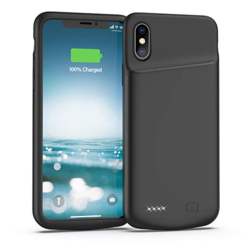 Lonlif Battery Case for iPhone X/XS, 4000mAh Slim Protective Charger Case, Portable Extended Charging Case Rechargeable Phone Backup Compatible with iPhone X/XS, Supports Headphone (Black)