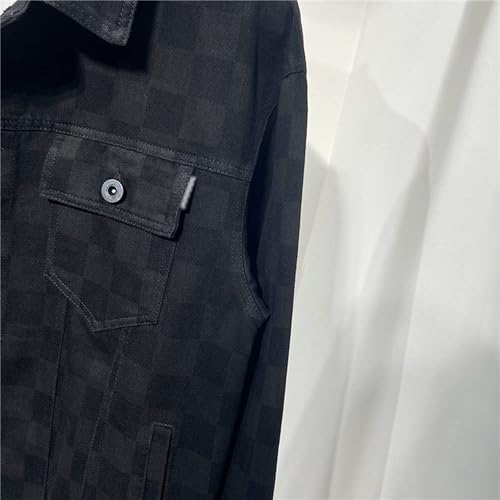 DGHM-JLMY Mens Casual Black Button Down Denim Jacket Spring Autumn Loose Lapel Coat Long Sleeve Denim Jacket4