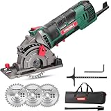 HYCHIKA Mini Circular Saw, Compact with 3 Blades 4A Pure Copper Motor, Scale Ruler,...