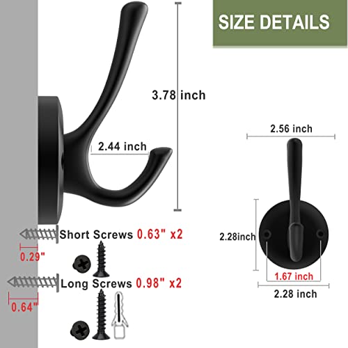 Tofiigrem Black Wall Hooks Towel Hooks, 3 Pack Coat Hooks Robe Hook Heavy Duty Metal Double Bath Hook Wall Mounted, Hand Towel Hooks For Entryway Bathroom Kitchen Closet Garage #TOP6