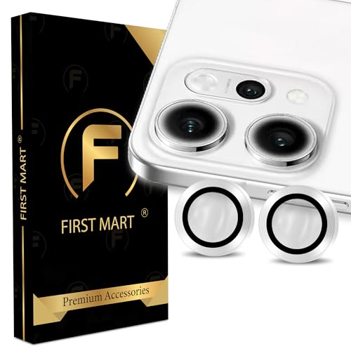 Image of FIRST MART Silver Camera Ring Guard Protector for Oppo Reno 14 Pro | Tempered Glass with Metal Alloy Rings, HD Clear, Scratch Resistant, Case-Friendly | Pack of 1