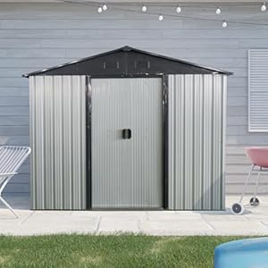 Ball & Cast 8x4ft Metal Outdoor Storage Shed with Sliding Lockable Door and Foundation,Steel Garden Sheds W/Sloped Roof,All Weather Waterproof Tool House,for Backyard,Patio,Lawn,Garden,White+Black Ball Cast 8x4ft Metal Outdoor Storage Shed with Sliding Lockable Door and FoundationSteel Garden Sheds WSloped RoofAll Weather Waterproof Tool Housefor BackyardPatioLawnGardenWhiteBlack