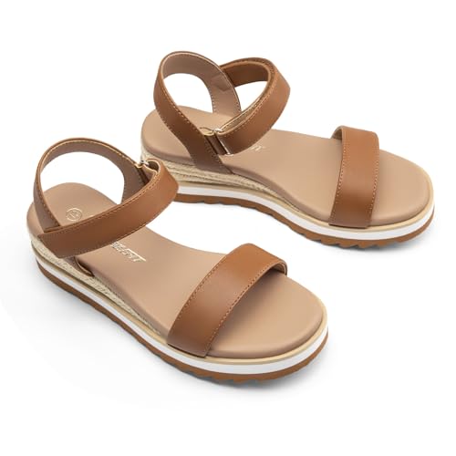 Image of Athlefit Girls Platform Wedge Sandals Open Toe Espadrille Sandals Ankle Strap Summer Dress Shoes for Toddler Little Big Kid