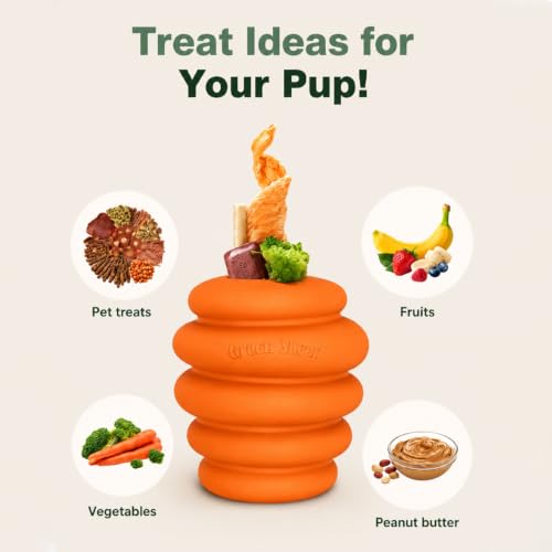 Image of Green Sheep Enrichment Dog Ball for Medium to Large Dogs, Natural Rubber Treat Dispensing Chew Toy for Mental Stimulation & Boredom Relief, Interactive Dog Toys, Orange