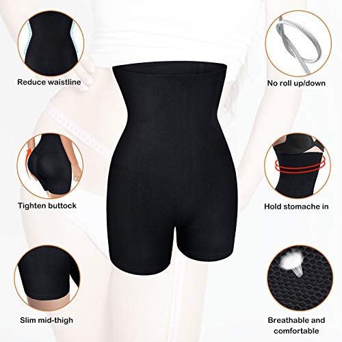 Nebility Women Waist Trainer Shapewear Tummy Control Body Shaper Shorts Hi-Waist Butt Lifter Thigh Slimmer (XL/2XL, Black)