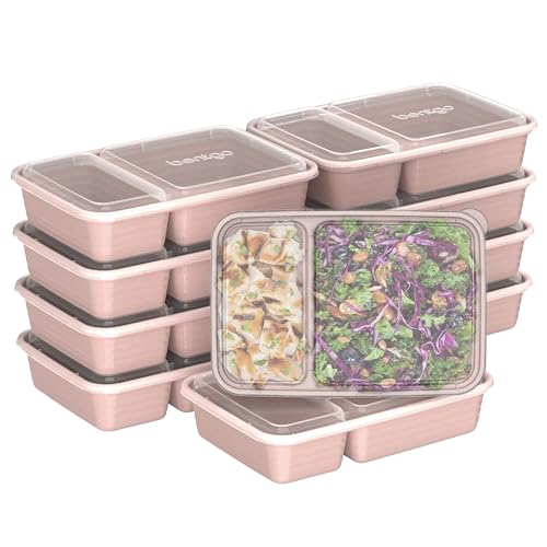 Bentgo 20-Piece Glitter Lightweight, Durable, Reusable BPA-Free 2-Compartment Containers - Microwave, Freezer, Dishwasher Safe (Glitter Garden Edition - Sweet Pea Glitter)