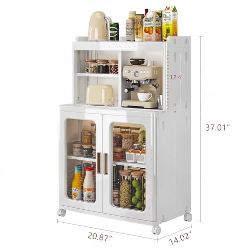 VECELO Foldable Plastic Sideboard Cabinet with Adjustable Shelves, Waterproof Buffet Cabinet with Doors for Kitchen, Dining Room & Small Spaces, White by VECELO - Image 2