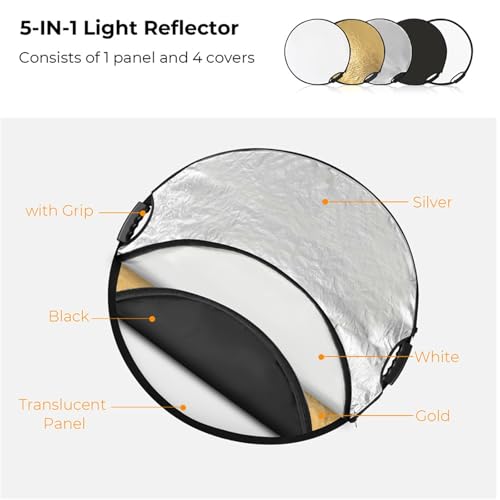 AMENGJ Plegable Reflector Portatil Reflector de luz 5 en 1 con asa, Carpa for fotografía con Bloqueo de luz, Reflector Circular, Panel translúcido(with Handle 110cm) - imagen 3