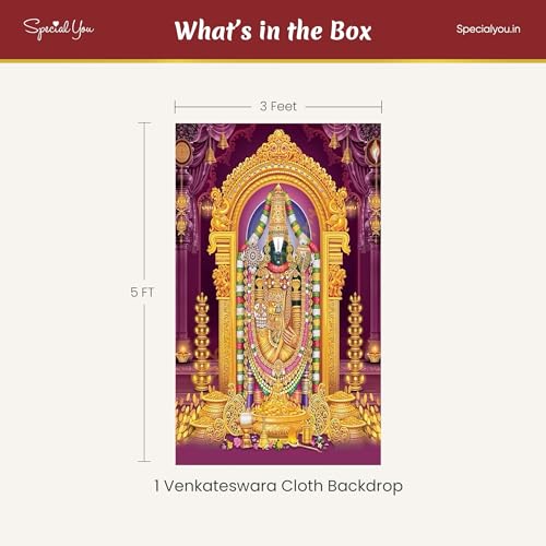 Image of Special You Venkateswara Swamy Backdrop Decoration Cloth (5 * 3ft), tirupati Balaji Idol, Pooja Room Decoration Items, Traditional Backdrop Decorations Cloth, Backdrop for Pooja Decor- 1Pc