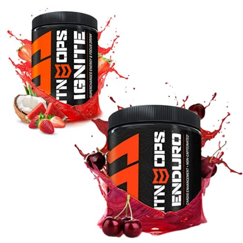 MTN OPS Ignite Supercharged Energy Drink Mix & Enduro Cardio Enhancement Energy Drink Mix Bundle, Tiger's Blood & Black Cherry