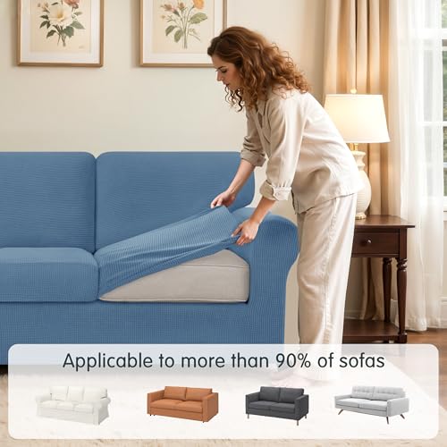 SUBRTEX 5 Pieces Stretch Sofa Slipcover Sets Couch Cover Sets Backrest Cushion Covers Furniture Protector Collection Set for Oversize Sofa Loveseat Chair Slip Covers(Medium, Denim Blue)