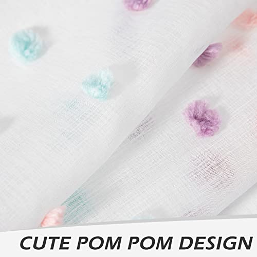 Image of MYSKY HOME Rainbow Pom Pom White Curtains for Living Room 120 Inch 2 Pieces | for Sliding Door & Kids Bderoom, Light Filtering, Extra Long White Semi Sheer, Rod Pocket, Backdrop Window Drapes, 50 inch x 120 inch