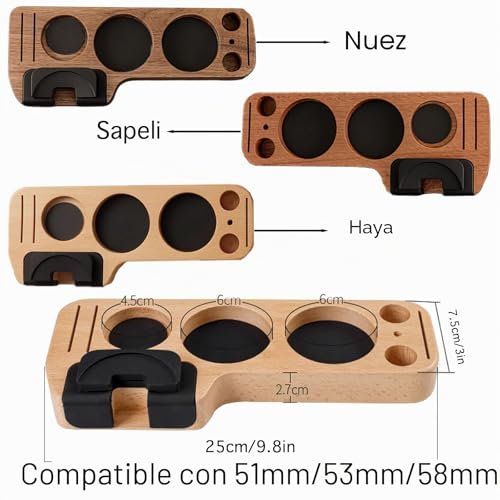 Miniatura 2 de Momahua Coffee Tamper Station De Madera, 3 Variantes: Sapele, Haya, Nogal Haya