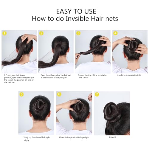 image for Zonon Bun Hair Nets Invisible Elastic Edge Mesh and U Shaped Pins Set,