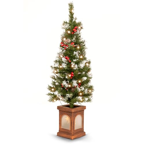 Olsen & Smith 4ft Christmas Tree - Pine Xmas Tree for Home Decor - Artificial Indoor Pre Lit Christmas Tree 4ft with 110 Branch Tips, 80 Warm LED Lights & Ornaments - Traditional Christmas Décor