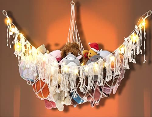LeongLzt Handmade Stuffed Animal Hammock with Star Lights, 50X40X40 Inch. Stuffed Animal Net or Hammock Macrame Toy Hammock Net, Toy Net for Stuffed Animals with Star Lights - Premium Quality