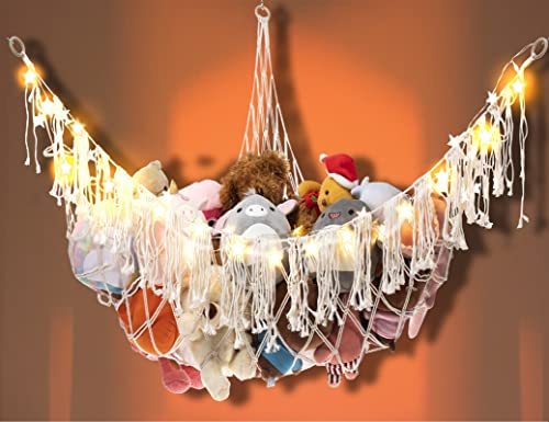 Leonglzt Handmade Stuffed Animal Hammock With Star Lights, 50X40X40 Inch. Stuffed Animal Net Or Hammock Macrame Toy Hammock Net, Toy Net For Stuffed Animals With Star Lights - Premium Quality #TOP2