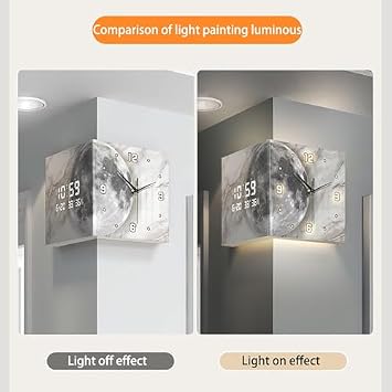 Double Sided Corner Wall Clock, LED Decorative with Remote Control, Ideal for Living Room and Office
