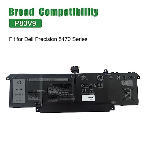 Image of P83V9 Laptop Battery Replacement for Dell Precision 5470 5480 5490 Series Notebook 0CDTT2 CDTT2 YXP8T Black 15.4V 72Wh 4442mAh