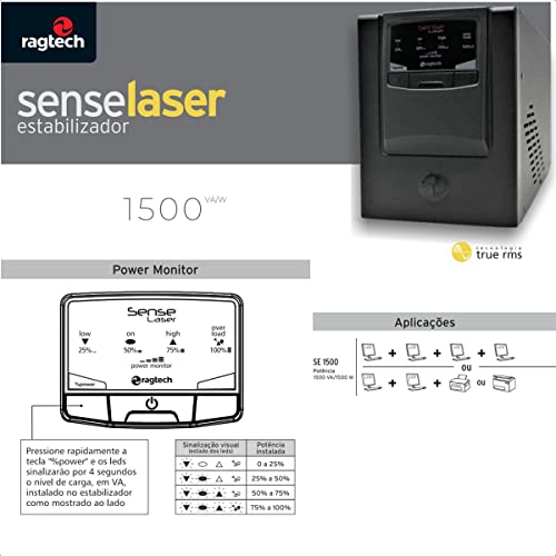RAGTECH, 3550 – ESTABILIZADOR SENSE LASER 1.500VA/1.500W – BIVOLT – 6 TOMADAS