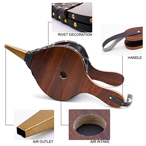 Wood Fireplace Bellows 17''X7.5'' With Hanging Leather Strap, Brown Air Bellower For Outdoor Bbq And Camping #TOP2