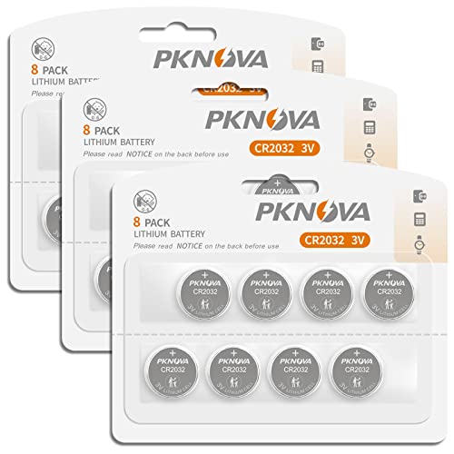 Fseofu Pknova Cr2032 3V Battery, 3 Volt Lithium Coin Cell Button Battery For Watch, Garage Door Openers, Calculators,Medical Device And More,5 Years Leak-Free(24-Count) #TOP22