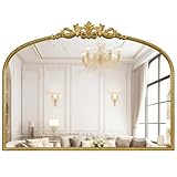 WallBeyond Gold Vintage Mirror for Vanity 32x24 Inch, Gold Antique Mirror with Ornate Frame, Arched Vintage Wall for Bathroom, Living Room, Fireplace, Entryway