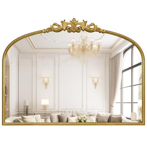 WallBeyond Gold Vintage Mirror for Vanity 32x24 Inch, Gold Antique Mirror with Ornate Frame, Arched Vintage Wall for Bathroom, Living Room, Fireplace, Entryway
