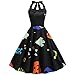 Produktbild iCerber Halloween Kleid Damen Cocktailkleid Abendkleider Rockabilly Retro Vintage Ärmellos Vokuhila Neckholder Kleider Frauen Festliche Damenkleider (XL,Schwarz-B)