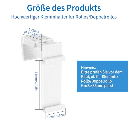 4 x Klemmhalter für Klemmfix Rollos Doppelrollo, Halterung Befestigung, Ohne Bohren Ersatzteile, Klemmträger für PVC Türflügel Fenster