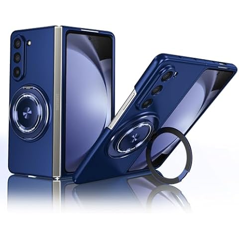 SKYLMW for Samsung Galaxy Z Fold 6 Case with 360° Rotatable Magnetic Ring Stand, Compatible with Mag-Safe, Slim Thin Matte PC Shockproof Protective Phone Case for Women Men, Blue Cover
