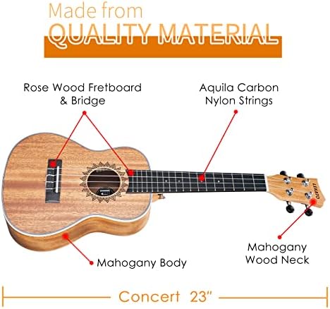 LEKATO 23 Inch Ukulele Kit for Adults Concert Ukulele Mahogany Hawaii Ukulele Set with Gig Bag/Tuner/Picks/Strings/Strap, Gift for Beginner