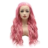 Meiyite Hair Wavy Long 24inch Pink and Light Blonde Mix Heavy Density Realistic Synthetic Lace Front...