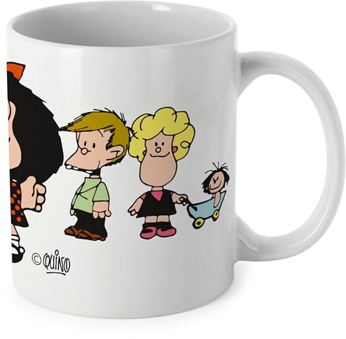 Grafoplás - Tasse avec poignée facile à saisir, Mafalda Amis, céramique, capacité 330 ml, 9,5 x 8 cm, parfait pour vos boissons, idéal comme cadeau