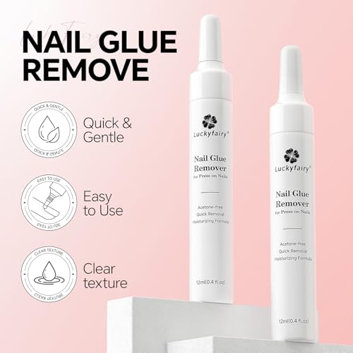 Luckyfairy Nail Glue Remover for Press on Nails Semi Solid Nail Glue Acetone-Free, Not for Gel Polish Base Coat, 2Pcs 12ml