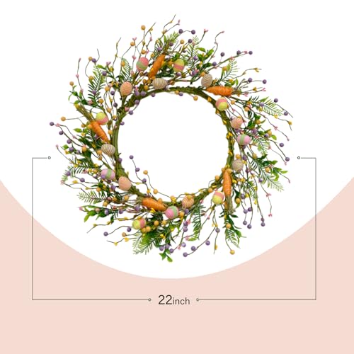 CIR OASES Easter Wreaths for Front Door, 22 inch Easter Door Wreath Decorations with Eggs Berry, Artificial Spring Wreath with Carrot for Home Wall Window Farmhouse Outdoor Decor by CIR OASES - Image 3
