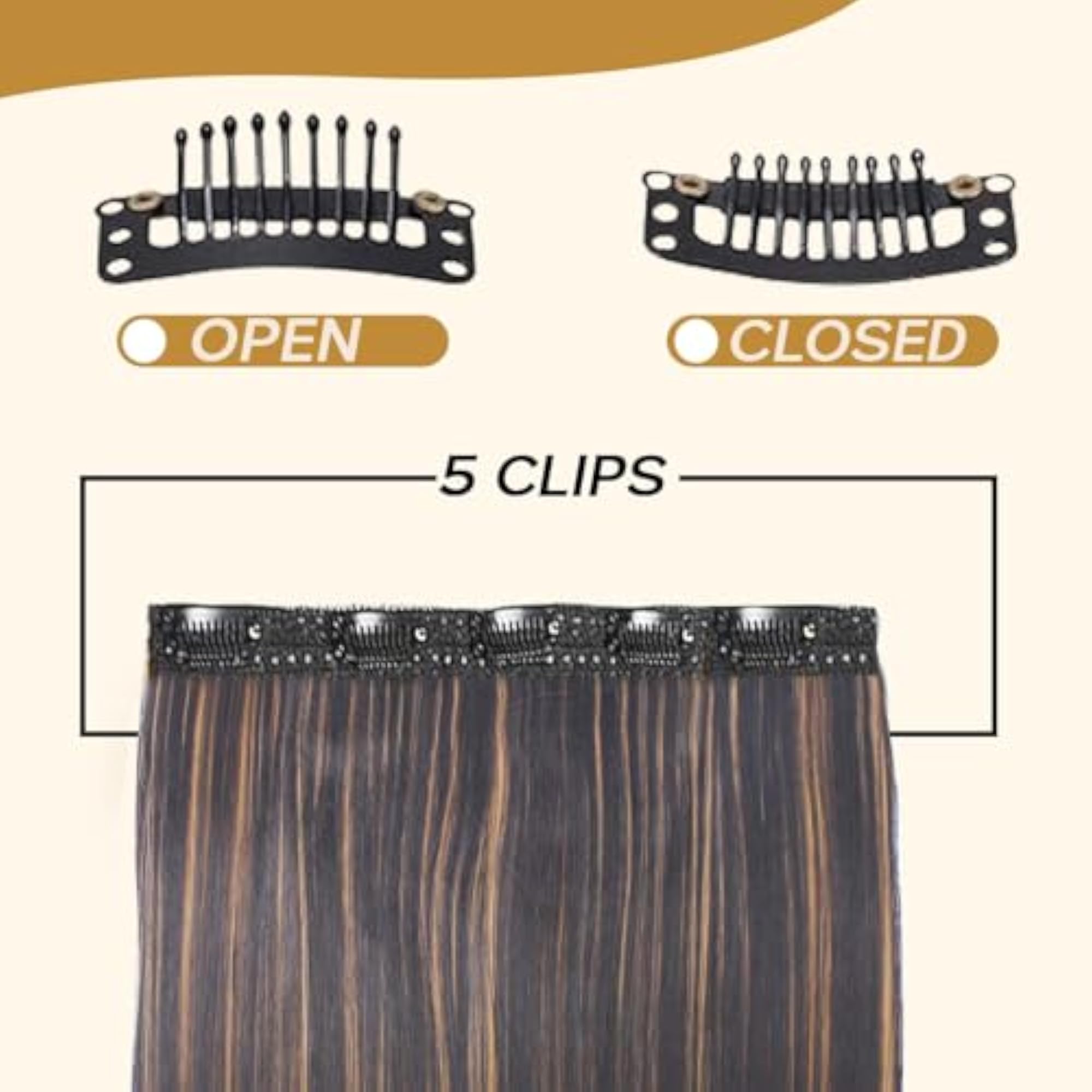 5 Clip Based Synthetic Hair Extensions for Women, Long Straight Highlights