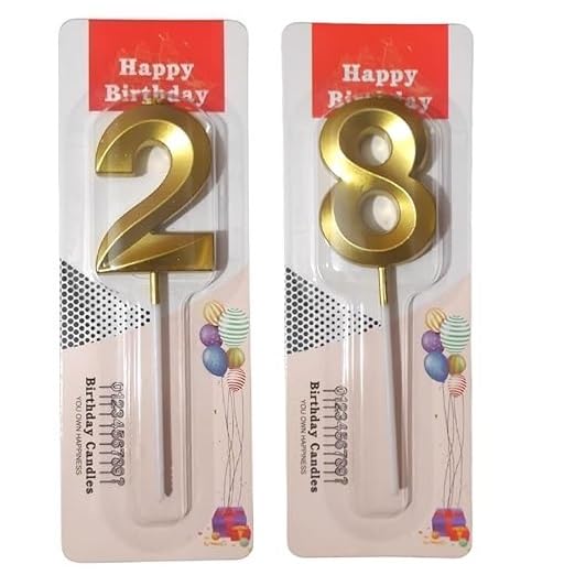 Image of ToyUniverse Number 28 Metallic Gold Candle for Twenty Eighth Birthday, Anniversary, Surprise Party Cake Decoration (Pack of 2)