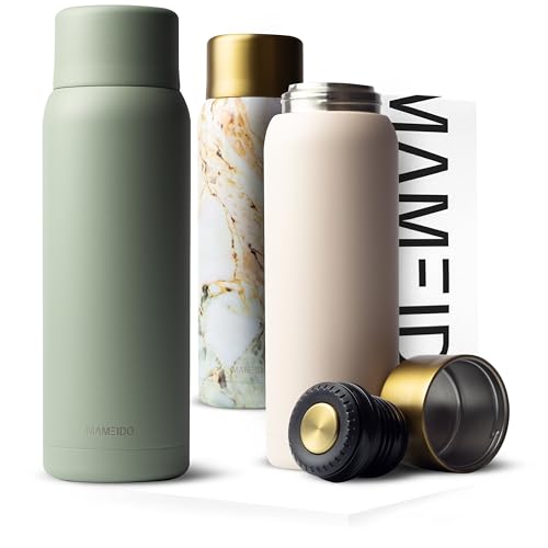 MAMEIDO Thermo Flask with Cup 1 l, Leak-Proof Isulated Water Bottle, BPA-Free Thermal Flask for Hot Water, Coffee & Tea (Desert Sage)