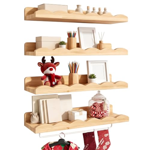 4er Set Wandregal Kinderzimmer Bücherregal Kinder Wand mit Handtuchhalter