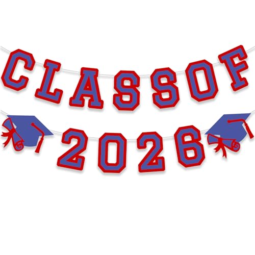 Image of Class of 2026 Graduation Banner University College Grad Garlands Decoration Party Supplies High School Colors Blue Red