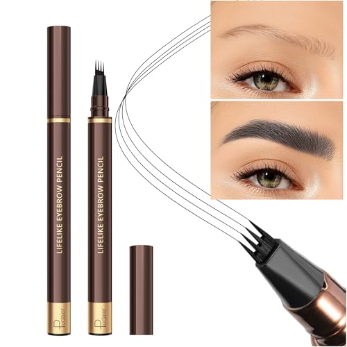 Espoce 2 Pack Eyebrow Pen, Waterproof Microblading Eyebrow Pencil, 4 Tip Precise Eye Brow Makeup Pen for Women to Effortlessly Create Hair Like Natural Brows, Non Dry Out and Last All Day (Black)