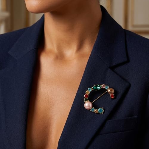 Image of Initial Brooch Pins A-Z 26 Letters Brooches For Women Colorful Enamel Alphabet Pin Pearl Crystal Lapel Pin
