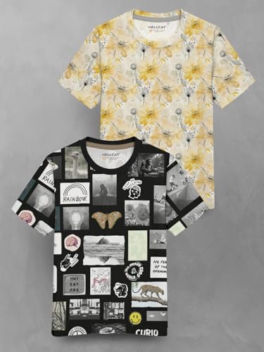 Image of HELLCAT Trendy Front & Back Graphic Printed Cotton Blend Half Sleeve Premium Round Neck Tshirt for Boys - Pack of 2