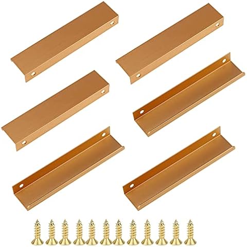 ZXShow 6 Pieces Finger Edge Pull Handles Rose Gold Drawer Handles 128mm Hole Center Alloy Cabinet Handles Profile Handle Concealed Kitchen Cupboard Handles Hidden Door Pull Handles with 12Pcs Screws Cover
