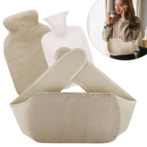 Starvortex Fluffy Hot Water Bottle 3in1 Wearable Waist Bottle Belt Cozy Cover with Hand Pocket for Back Leg Neck Knee (Brown)