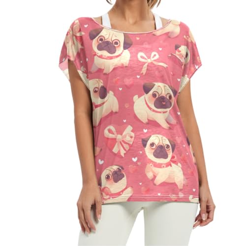 Rosa Perros Divertido JuguetóN Camiseta Manga Corta Cuello Redondo para Mujer Camisetas Sueltas y Cómodas para Niñas